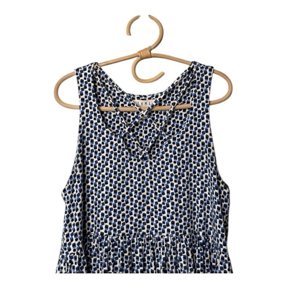 THML Blue White Knit Sleeveless Patterned Criss Cross Neckline Peplum Top Small - Picture 2 of 12